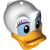 Lego Minifig Head Special, Duck with Hole on Top, Bright Light Orange Bill, Eyelashes and Lavender Eye Shadow Print (Daisy) / White