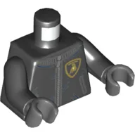 Torso, Racing Jacket, Zipper, Lamborghini Logo Print, Black Arms, Dark Bluish Gray Hands / Black