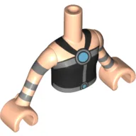 Minidoll Torso Girl with Black Halter Neck Top with Dark Azure Fasteners, Silver Bands Print, Light Nougat Arms and Hands / Light Nougat