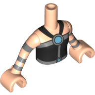 Lego Minidoll Torso Girl with Black Halter Neck Top with Dark Azure Fasteners Print, Light Nougat Arms with Silver Bands with Hands / Light Nougat