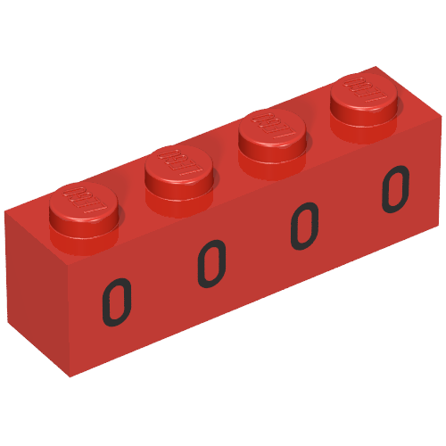 Lego Brick 1 x 4 with 4 Black Oval Windows Print / Red