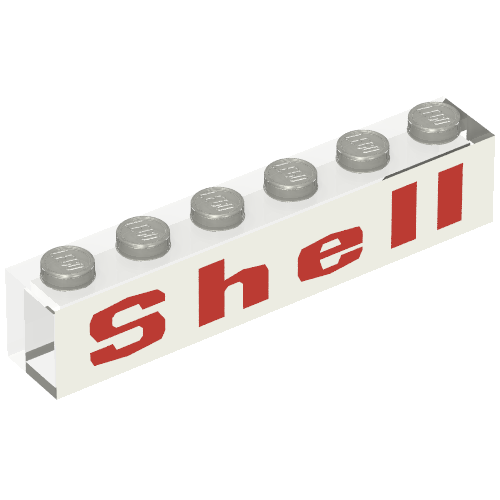 Lego Brick 1 x 6 with No Bottom Tubes with Red/White 'Shell' Print / Trans-Clear