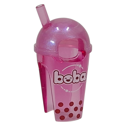Lego Costume Cup and Straw Suit with Opal-Trans Pink Lid, White 'boba', Dark Red Dots print / Trans-Dark Pink