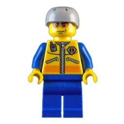 Coast Guard, Yellow Jacket with Zipper, Radio and Badge, Light Bluish Gray Helmet, Orange Sunglasses