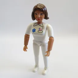 Belville Figure Articulated Elbows, Female, Brown Hair, White Pants, White Shirt with EMT Star of Life Print (Medic) / White