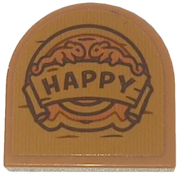 Tile, Round 2 x 2 Half Circle Extended with Wood Grain and 'HAPPY' Pattern (Sticker) - Set 43242