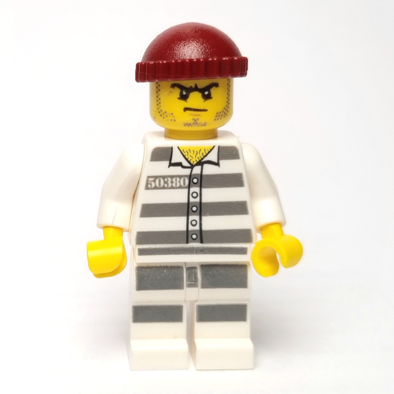 Lego Criminal, Prison Shirt with #50380, Dark Red Hat