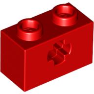 Lego Technic Brick 1 x 2 with Axle Hole Type 1 [+ Opening] and Bottom Pin / Red