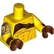 Lego Torso Bare Chest with Muscles and Shoulder Belt Print, Yellow Arms with Cuffs, Lion on Pearl Gold Right Short Sleeve Print, Reddish Brown Hands / Yellow