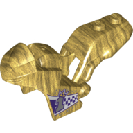Lego Fairing, Motorcycle, Racing (Sport) Bike with 1 x 2 Studs and Dark Purple and White Checks, '1' with Crown Print / Pearl Gold