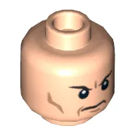 Minifig Head Shredder / Tor-An, Eyebrows, Frown and Cheek Lines Print [Hollow Stud] / Light Nougat