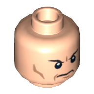 Lego Minifig Head Shredder / Tor-An, Eyebrows, Frown and Cheek Lines Print [Hollow Stud] / Light Nougat