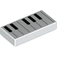 Tile 1 x 2 with Keyboard/Piano Print / White