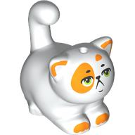Lego Animal, Cat, Chubby with Orange Spots, Olive Green Eyes, Grumpy print (Churro) / White