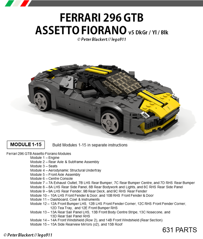 Lego Ferrari 296 GTB Assetto Fiorano (2022) DkGr / Yl / Blk - 1:21 Miniland Advanced