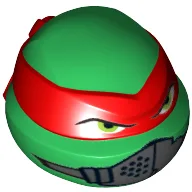 Minifig Head Special, Ninja Turtle with Red Mask and Mouth Muffle Print (Raphael) / Green