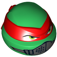 Lego Minifig Head Special, Ninja Turtle with Red Mask and Mouth Muffle Print (Raphael) / Green