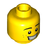Lego Minifig Head Blacktron Fan, Dual Sided, Eyebrows, Freckles, Smile with Teeth / Scared Open Mouth Print [Hollow Stud] / Yellow