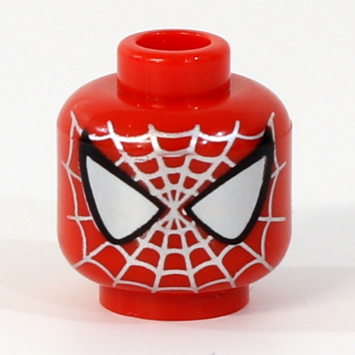 Lego Minifig Head Spider-Man, Large White Eyes, Silver Web Print [Blocked Open Stud] / Red