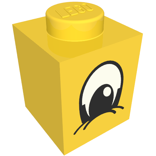 Lego Brick 1 x 1 with Eye Squinting Black and White Print / Yellow