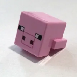 Minifig Head Special, Cube with Rear Ledge, Pixelated Black, White and Dark Red Face, Dark Pink Snout Outline Print (Pig) / Bright Pink