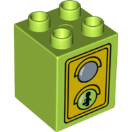 Lego Duplo Brick 2 x 2 x 2 with Traffic Light Duplo Minifig Green Walk / Red Don't Walk Print / Lime