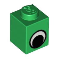Lego Brick 1 x 1 with Simple Eye Black and White Print / Green