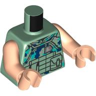 Lego Torso, Dark Blue/Dark Turquoise/Sand Green Camouflage Shirt, Utility Belt print, Light Nougat Arms and Hands / Sand Green