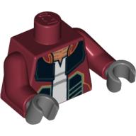 Lego Torso Jacket with Black Panels and White Undershirt Print (Hondo Ohnaka), Dark Red Arms, Dark Bluish Gray Hands / Dark Red