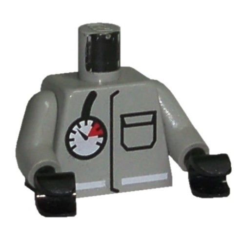 Lego Torso Fire Air Gauge and Pocket Print, Light Gray Arms, Black Hands / Light Gray
