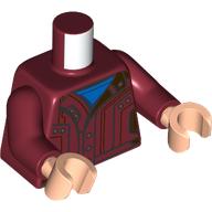 Lego Torso Jacket Open Collar, Dark Azure Shirt print, Dark Red Arms, Light Nougat Hands / Dark Red
