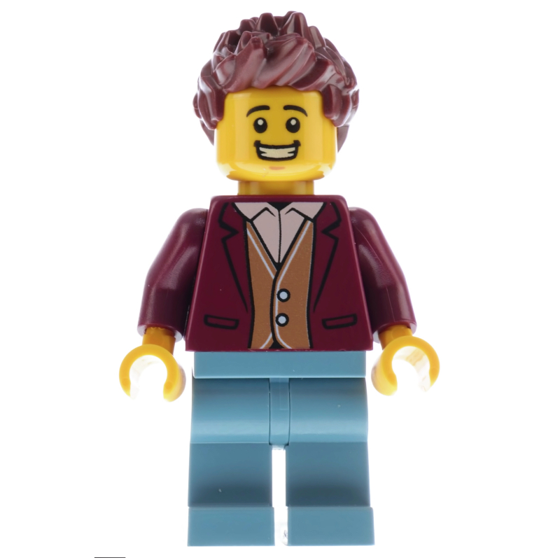 Lego Man, Dark Red Jacket, Sand Blue Legs