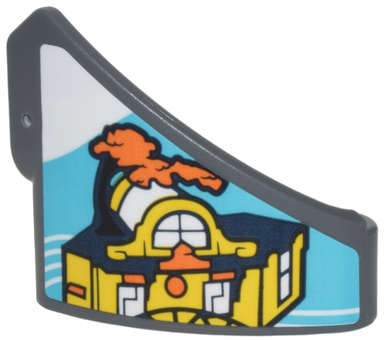 Lego Technic, Panel Curved #10 3 x 3 Tapered Right with Yellow, Orange, White and Dark Blue Ninjago City Gardens Museum on Medium Azure Background Pattern (Sticker) - Set 71799