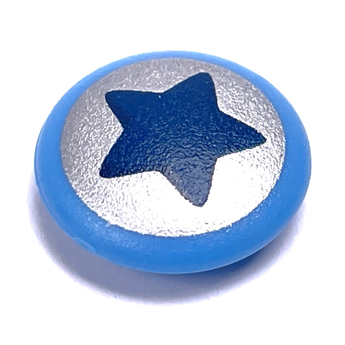 Lego Clikits Icon, Round 2 x 2 Large with Pin, Black Star on Silver Print