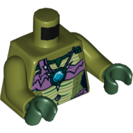 Lego Torso Crocodile Skin with Medium Lavender Tube Top and Necklace with Blue Round Jewel (Chi) Print, Olive Green Arms, Dark Green Hands / Olive Green