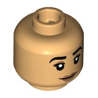 Lego Minifig Head Cuddle Team Leader, Black Eyebrows, Dark Tan Eyeshadow, Lips, Neutral, Mean Smile / Warm Tan