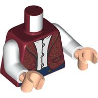 Lego Torso, Jacket, White Buttoned Shirt, Dark Blue Pants print, White Arms, Light Nougat Hands / Dark Red