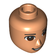 Lego Minidoll Head Male Dark Brown Eyes, Open Mouth Smile print / Nougat