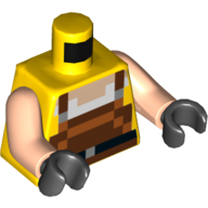 Lego Torso Pixelated Overalls, Reddish Brown and Dark Orange Squares Print, Light Nougat Arms, Black Hands / Yellow
