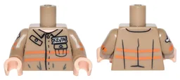 Torso Ghostbusters Jumpsuit with 'KEVIN' ID Badge and 2 Pockets Pattern / Dark Tan Arms with Ghostbusters Pattern Type 2 / Light Nougat Hands
