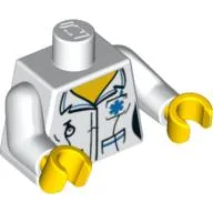 Torso, Shirt, with Open Collar and Fob Watch Print, White Arms, Yellow Hands / White