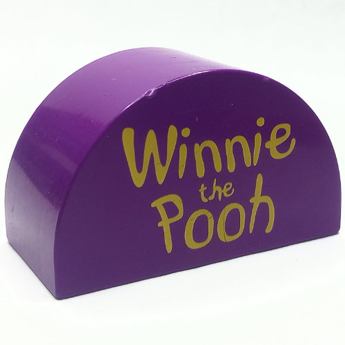 Lego Duplo Brick 2 x 4 x 2 Curved Top with 'Winnie the Pooh' Print / Purple