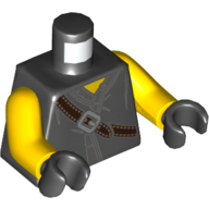 Lego Torso Coat, Dark Brown Strap with Buckle Print, Yellow Arms, Black Hands / Black