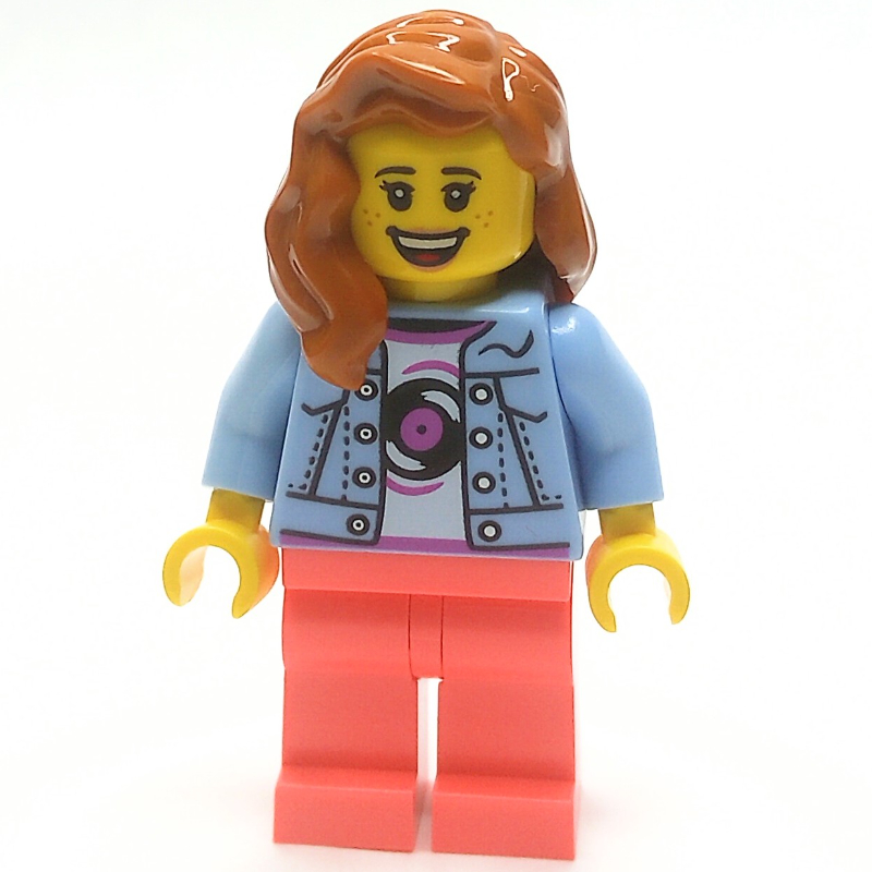 Lego Bright Light Blue Torso, Coral Legs, Dark Orange Hair