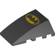 Brick Wedged, Curved 4 x 4 No Top Studs with Large Batman Logo Print / Black