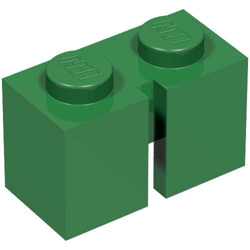 Lego Brick 1 x 2 without Bottom Tube, Slotted (with 1 slot) / Green