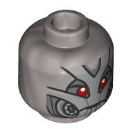 Lego Minifig Head Ultron, Droid Head, Armor Plating, Red Eyes / Flat Silver