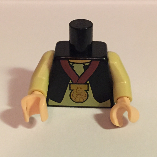Lego Torso Vest and White Shirt with Nougat-Colored Skin and Gold Medal Print, Tan Arms, Light Nougat Hands / Black