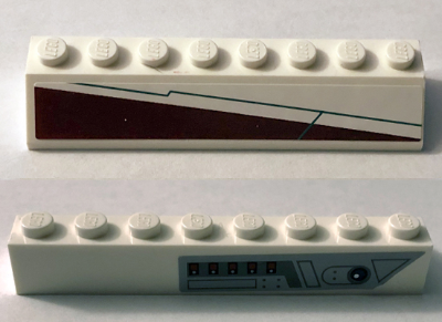 Lego Slope 45 2 x 8 with Red and White Triangle and Silver and Black Cockpit Controls Pattern Model Left Side (Stickers) - Set 10215