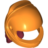 Lego Hair and Helmet, Curly, Dark Red pattern / Orange